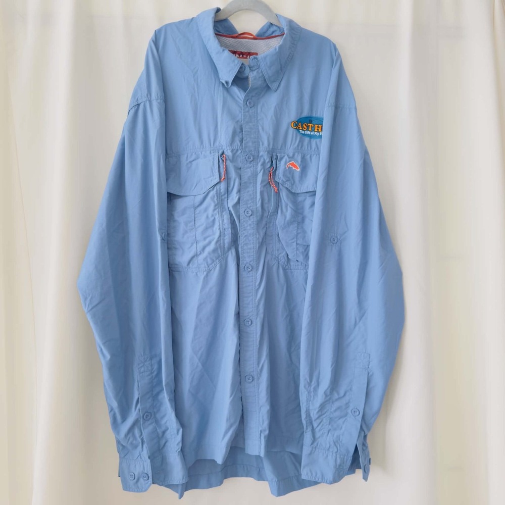 Simms Size XXL Light Blue CASTHOPE Fly Fishing Long Sleeve Performance Shirt Men